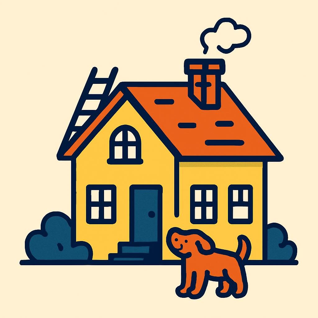 Drawing of a house with a chimney